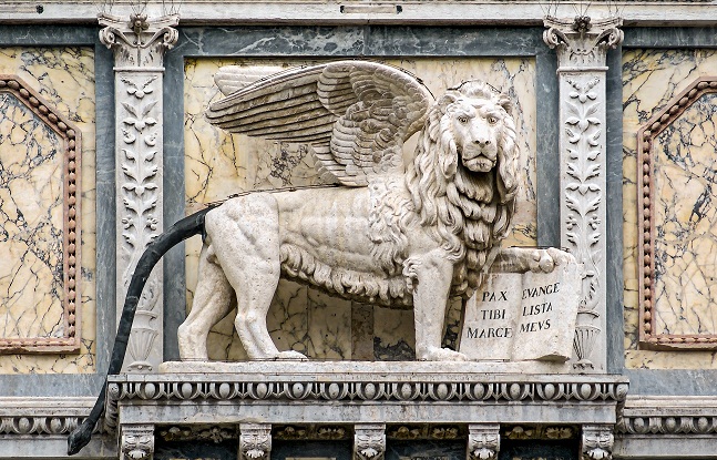 Facade of Scuola Grande di San Marco Venice Lion of San Marco